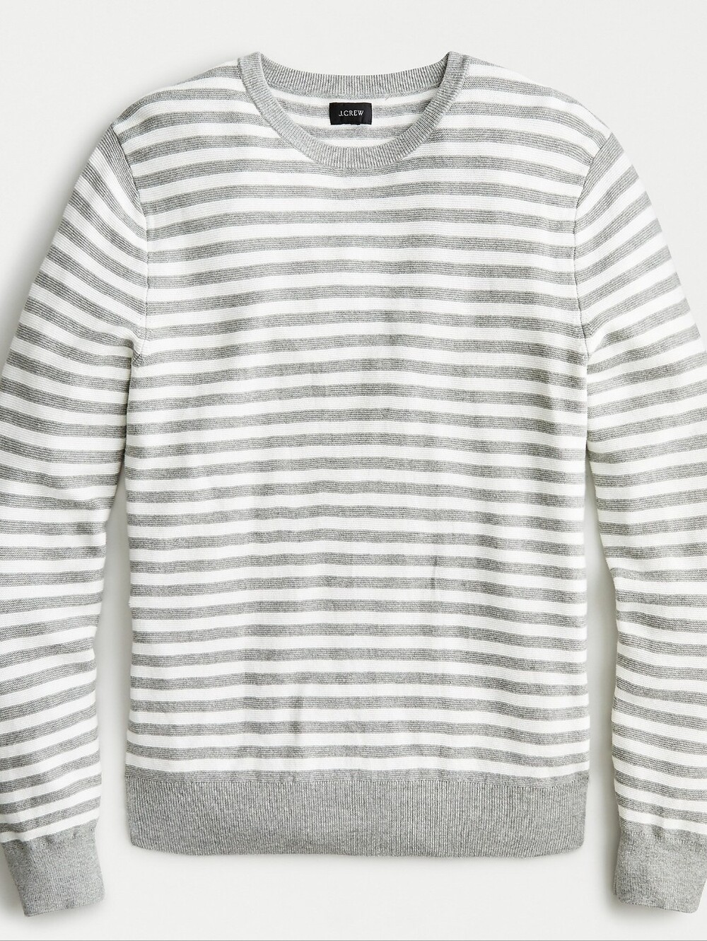 J.Crew Cotton Crewneck Sweater in Striped Garter Stitch Grey Medium New